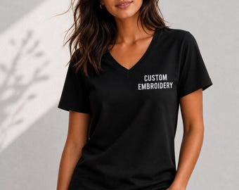 Embroidered V-Neck Shirt: Custom Text or Logo (Unisex & Women)