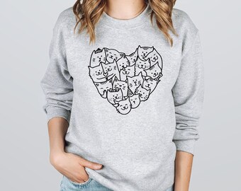 Sudadera para amantes de los gatos: Estampado casual de corazones y gatos adorables (adultos, jóvenes y niños pequeños)