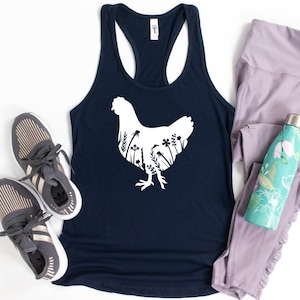 Chicken Lover Tank Tops, Floral Chicken Tank Top, Farm Racerback Tank Top, Dames Chicken Tank, Chicken Lover Gift, Farm Girl Shirt