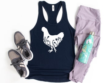 Chicken Lover Tank Tops, Floral Chicken Tank Top, Farm Racerback Tank Top, Women's Chicken Tank, Chicken Lover Gift, Farm Girl Shirt