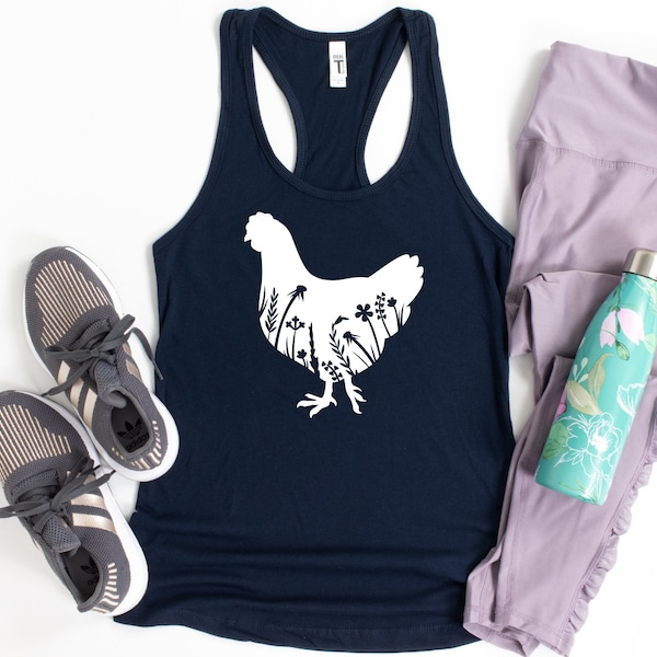 Chicken Lover Tank Tops, Floral Chicken Tank Top, Farm Racerback Tank Top, Women's Chicken Tank, Chicken Lover Gift, Farm Girl Shirt