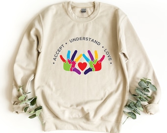 Autism Awareness Sweatshirt, Accept Understand Love Pullover, Autism Mom Gift, Support Autism Shirt, Puzzle Piece Graphic Crewneck