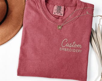 Custom Embroidery Logo - Text Tee, Vintage Comfort Colors (Unisex Sizes)