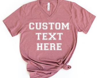 Camiseta personalizada com decote em V, Camiseta personalizada com decote em V com logotipo, Adicione seu próprio texto, Camiseta personalizada com foto, Camiseta personalizada com decote em V, Crie seu próprio design