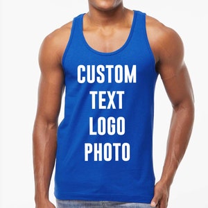 Tanktop met aangepaste tekst voor heren, dames, gepersonaliseerde tanktop, aangepast ontwerp, aangepaste vrijgezellentanktop, print voor- en achterkant