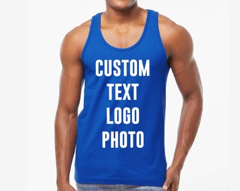 Camiseta sin mangas con texto personalizado para hombres, mujeres, camiseta sin mangas personalizada, diseño personalizado, camiseta sin mangas de despedida de soltera personalizada, impresión frontal trasera