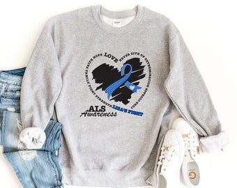 ALS Warrior Sweatshirt - Faith, Hope, Love Blue Ribbon