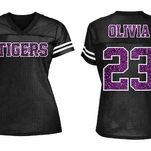 Custom Glitter Football Jersey, Sparkly Team Shirt (Name & Number)