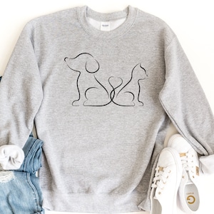 Cat Dog Lover Sweatshirt, Cat Lover Gift, Dog Lover Gift, cat and Dog Lover Crewneck, Cat Dog Pullover Sweatshirt, Animal Lover Sweater