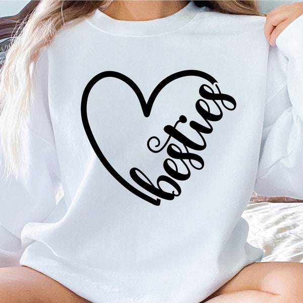 Besties Sweatshirt, Best Friend Gift, Besties Heart Crewneck Sweatshirt, BFF Pullover Sweatshirt,     Sweatshirt, Gift For Bff