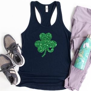 Irish Glitter Shamrock Tank Top, Racerback Green (Women's XS-2XL)