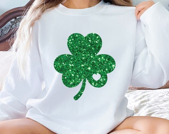 Four Leaf Shamrock Sweatshirt, Lucky Clover Sweatshirt, St. Patrick's Day Sweatshirt, Glitter Shamrock Sweatshirt, Four Leaf Clover Sweater