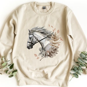 Felpa con cavallo, cavallo, felpa con ritratto di cavallo, maglione di cavallo, pullover con ritratto di cavallo, girocollo con cavallo floreale, girocollo con cavallo