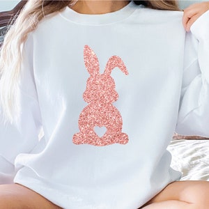 Rabbit Glitter Sweatshirt, Happy Easter Sweatshirt, Glitter Rabbit Crewneck, Rabbit   Pullover, Gift For Easter,   Sweatshirt