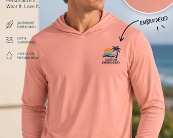 Custom Embroidered Performance Hoodie, Personalized Business Logo Shirt, Lightweight Long Sleeve Workwear