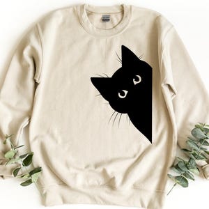 Schwarze Katze Sweatshirt, Minimalist Kitty Design (Erwachsene, Jugend, Kleinkind Größen)