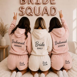 Custom Bride Crew Lounge Set, Bridal Party Matching Set, Bride Era Shorts, Bridesmaid Zip Hoodie, Bachelorette Pajama Set