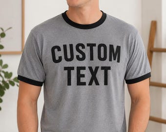 Retro Two Tone Style Ringer Tee: Custom Logo Design, Vintage Casual Look | Soft Cotton, Unisex Fit | Multiple Sizes