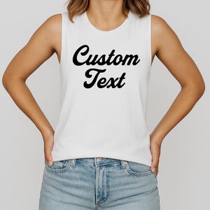 Benutzerdefiniertes ärmelloses Muskelshirt für Frauen, personalisiertes Jersey Muskelshirt für Frauen, Ihr Logo, Ihr Design Muskelshirt, Ihr Text auf dem Shirt