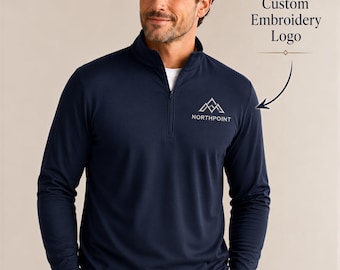Custom Company Logo Quarter Zip, Embroidered Moisture-Wicking Pullover, Men’s & Women’s, Personalized Staff Uniform