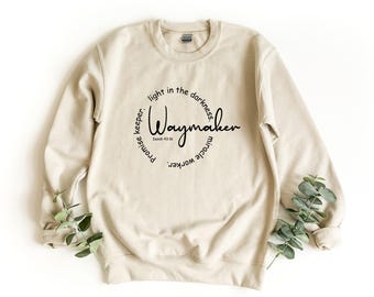 Waymaker Christian Sweatshirt, Bible Verse Crewneck (Unisex S - 5XL)