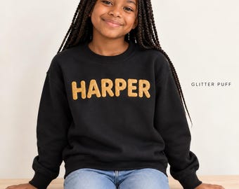 Custom Puff Print Sweatshirt for Kids, Personalized Youth and Toddler Name Sweater
