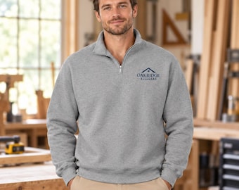 Personalized Name Quarter Zip Sweatshirt, Custom Text or Logo Embroidery, Gift for Men and Women