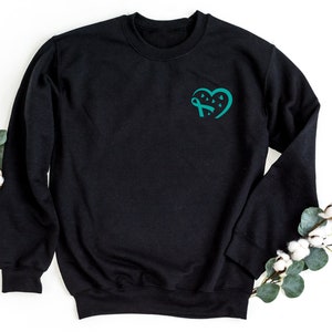Pocket Teal Ribbon Sweatshirt, Ovarian Cancer Crewneck Sweatshirt, Ovarian Cancer Awareness Pullover, Ovarian Cancer Support Sweatshirt