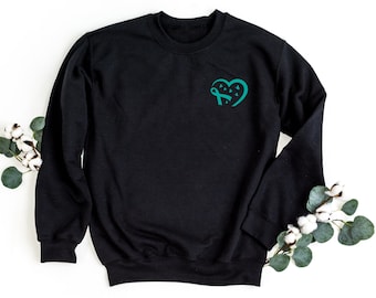 Pocket Teal Ribbon Sweatshirt, Ovarian Cancer Crewneck Sweatshirt, Ovarian Cancer Awareness Pullover, Ovarian Cancer Support Sweatshirt