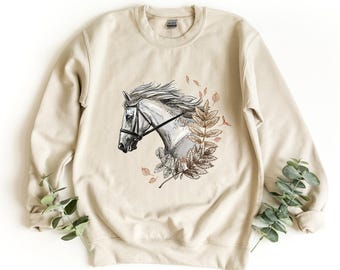 Horse Sweatshirt: Floral Portrait Design (Unisex, All Sizes)