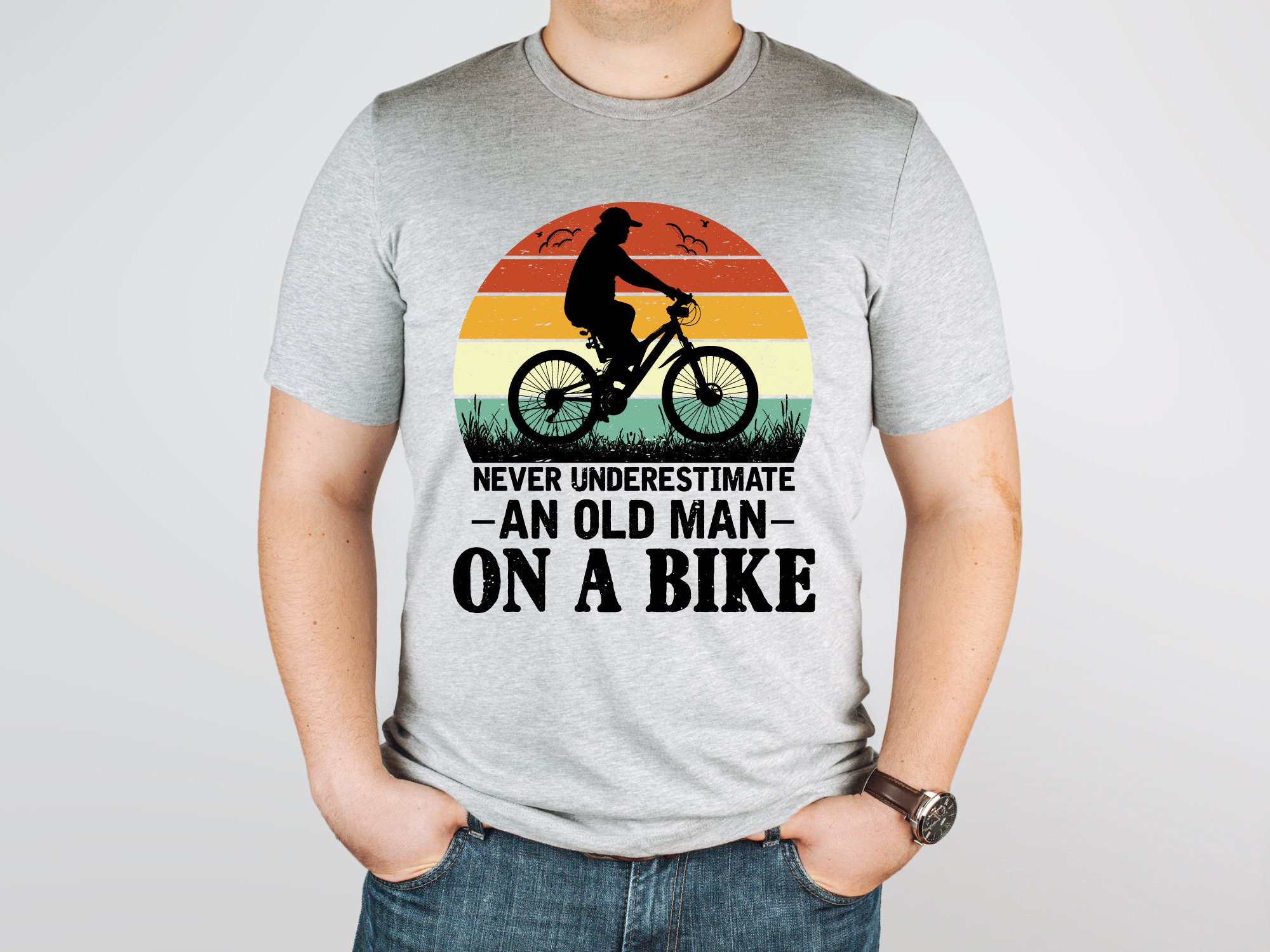 Mens Never Underestimate An Old Man On A Bike Grandpa Ringneck Tumbler