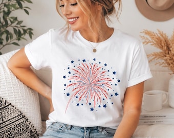 Patriotic Fireworks Shirt, 4th of July Tee, USA Independence Day Shirt, Red White Blue Graphic Tee, American Flag Celebration Tshirt