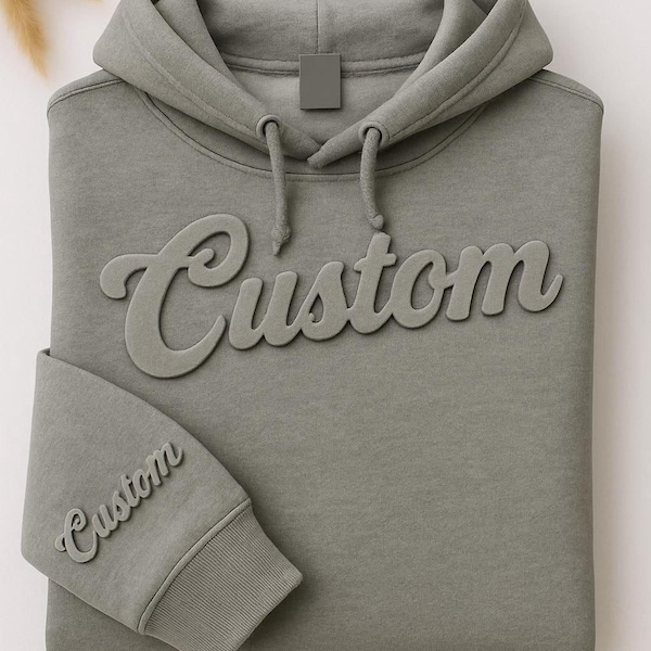 Personalized Puff Print Sweatshirt - Custom 3D Raised Text Hoodie, Embossed Lettering Gift