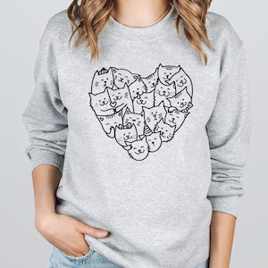 Cute Cats Heart Sweatshirt, Cute Cats Crewneck Pullover, Cat Lover Sweatshirt, Cat Mom, Gift For Cat Lovers, Cat Sweater