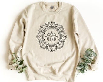 Mandala Sweatshirt, Lotus Crewneck Sweatshirt, Yoga Lover Sweatshirt, Meditation Pullover, Lotus Lover Sweatshirt, Shirt For Woman