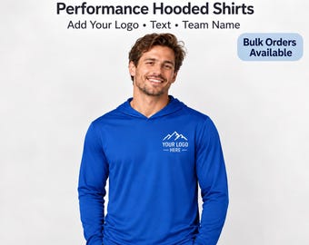 Bulk Custom Logo Performance Hooded Shirts, DTF Printed Long Sleeve Sun Hoodie, Team Shirts, Company Workwear, Group Order