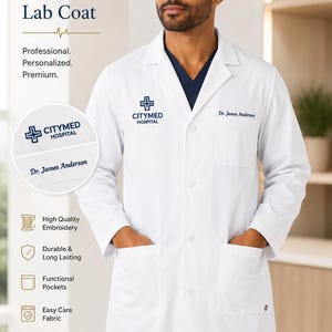 Custom Embroidered Lab Coat, Medical Logo Lab Coat, Custom Name White Coat