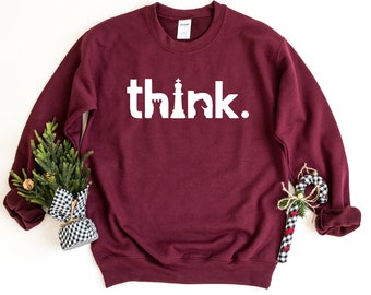 Think Sweatshirt, Schacktröja, Think Chess Rundkragetröja, Schacktröja, Matchande schackspelare Gåva, Oversize Sweatshirt