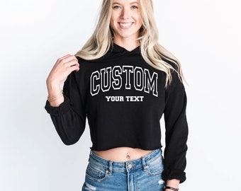 Personalized cropped hoodies, Custom Crop Hooded Sweatshirt, Team hoodies, Women's Cropped Hoodie, Personalized College Letters Hoodie