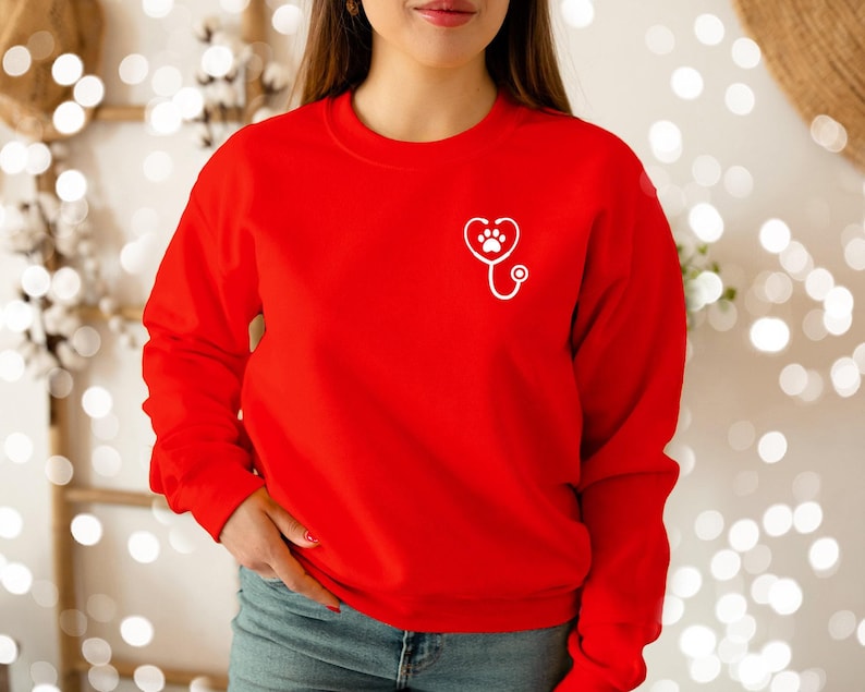Stethoscope Paw Pocket Sweatshirt, Veterinarian Sweater, Vet Tech Sweater, Veterinarian Gift, Customize Vet Gifts, Personalize Vet Tech Gift image 7