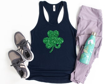 Shamrock Tank, Women Glitter Patrick's Day Tank, Glitter Shamrock Women Tank, Lucky Tank, Irish Tank