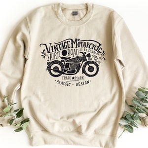 Vintage Motorcycle Sweatshirt, Biker Pullover, Retro Motorbike Crewneck, Classic Rider Gift, Cafe Racer Hoodie Alternative