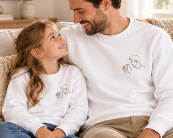 Custom Photo Embroidery Sweatshirt, Personalized Line Art Portrait Crewneck, Family Silhouette Shirt, Memorial Gift