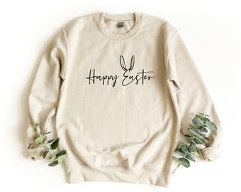 Happy Easter Sweatshirt, Cute Easter Sweater, Gift For Easter, Bunny Ear Pullover, Easter Day Crewneck Sweatshirt, Funny Easter Sweater
