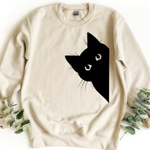 Schwarze Katze Sweatshirt, Katzenliebhaber Sweatshirt, Katzenliebhaber Geschenk, Katzen verstecken Pullover, Geschenk für Katzenliebhaber