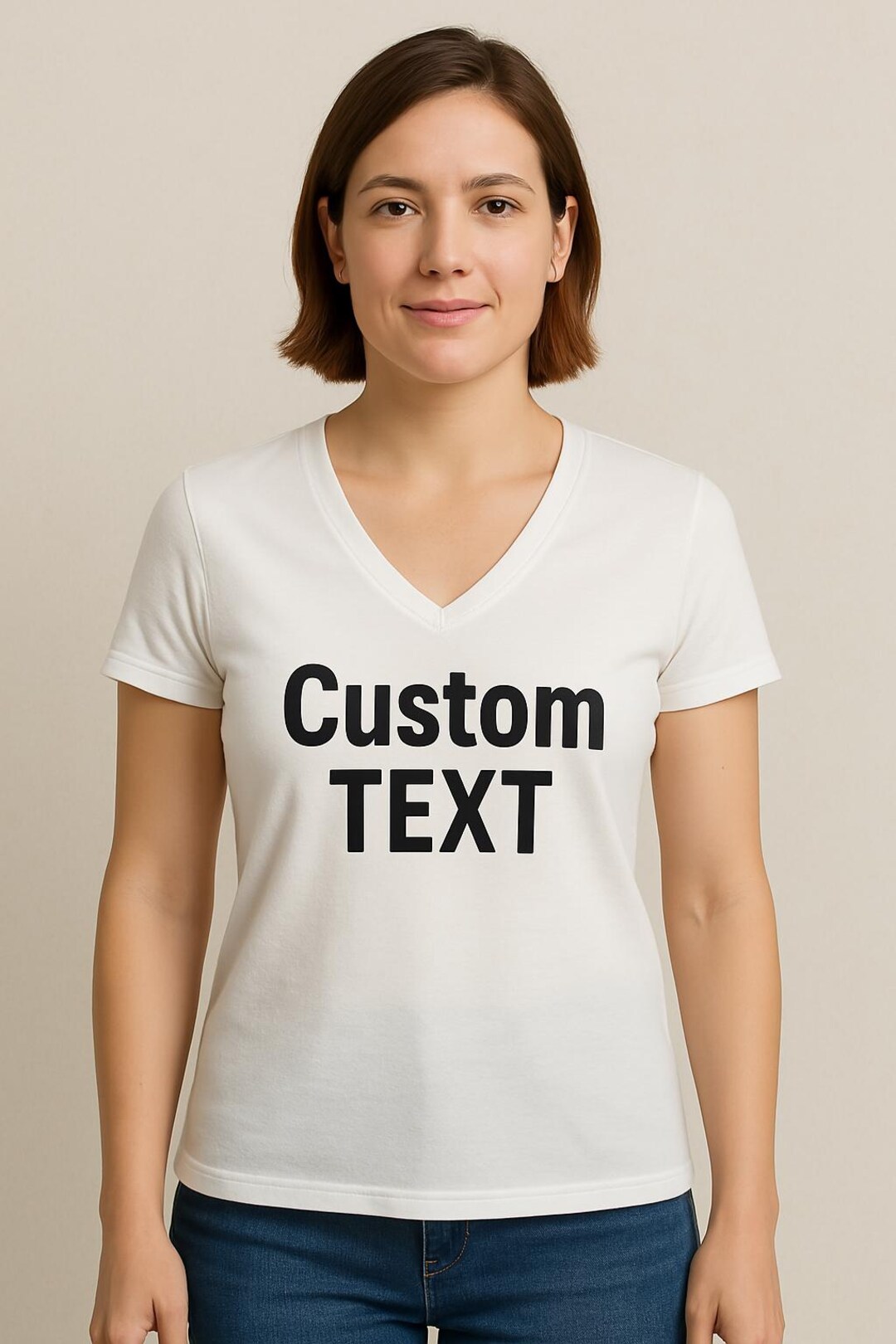 Custom V-neck T-shirt for Women - Personalized Text Tee, Customizable ...
