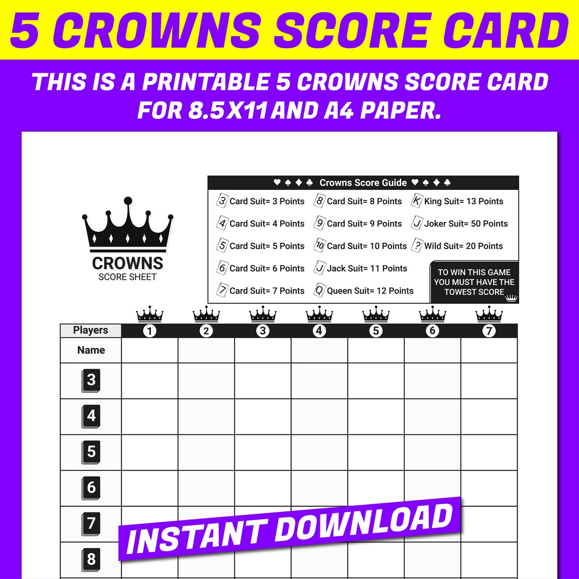 5 Crowns Score Sheet Free Printable Pdf Download