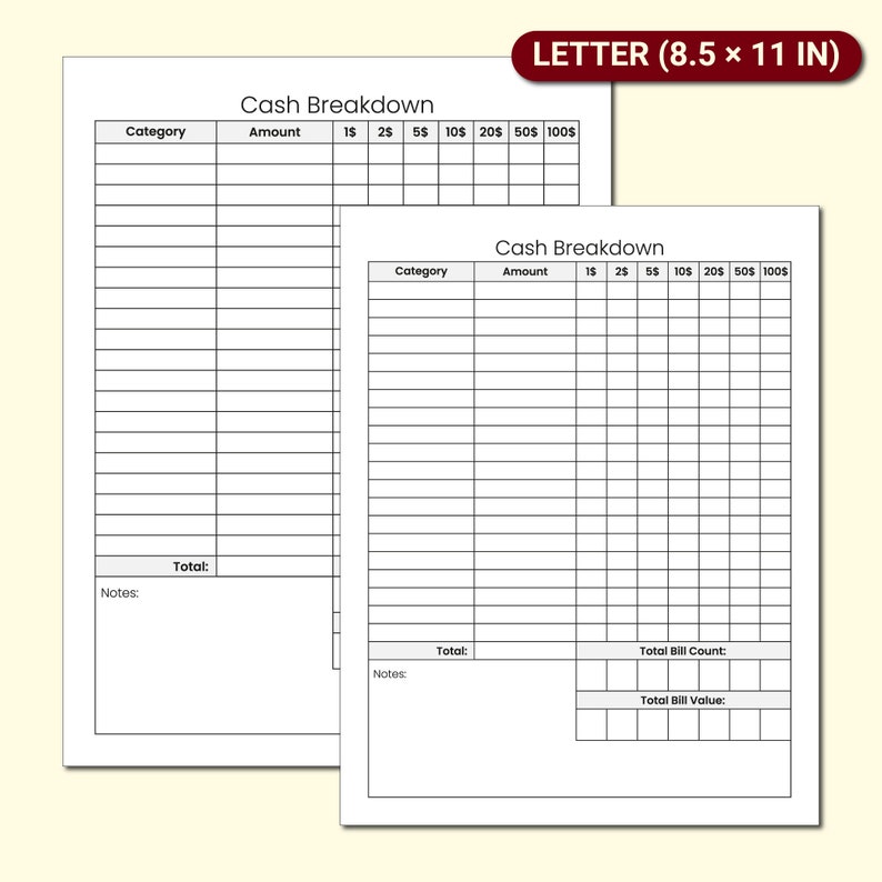 Cash Envelope Breakdown Printable Cash Breakdown Budget Breakdown Sheet