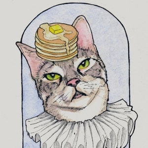 Watercolor Cat Portrait: Handsome Cat with Pancake Hat