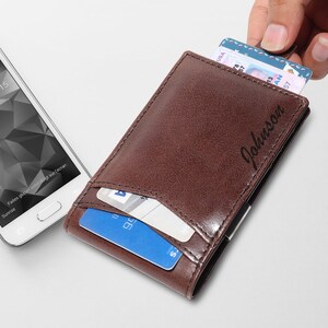 Personalisiertes RFID Blocking Minimalistisches Portemonnaie, Elegantes Geldklammer, Rindsleder Portemonnaie für Männer